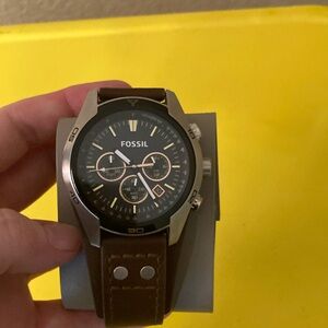 Fossil Black Dial Watch with Brown Leather Strap